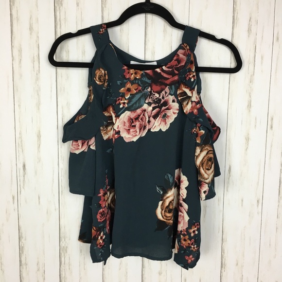 Floral Cold Shoulder Ruffle Top - Picture 2 of 4
